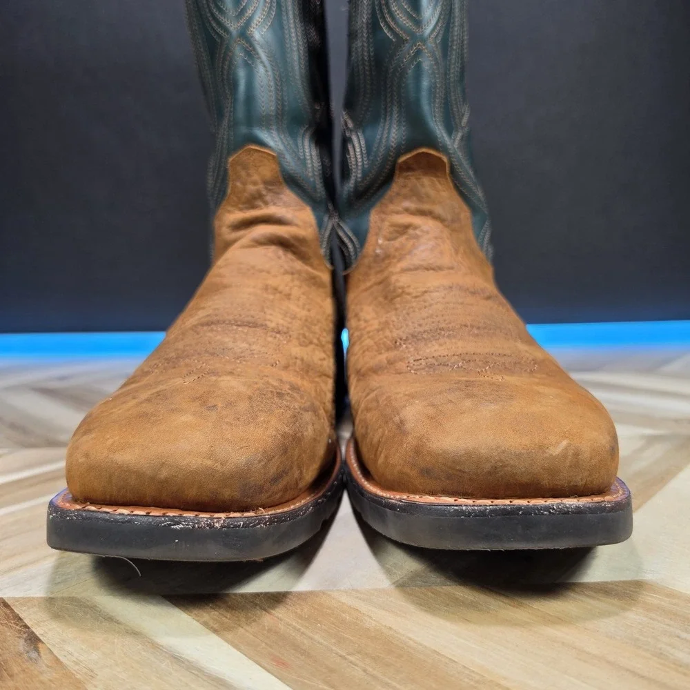 Tecovas The Midland Work Boots Men 14 D Ochre Green Leather Square Toe